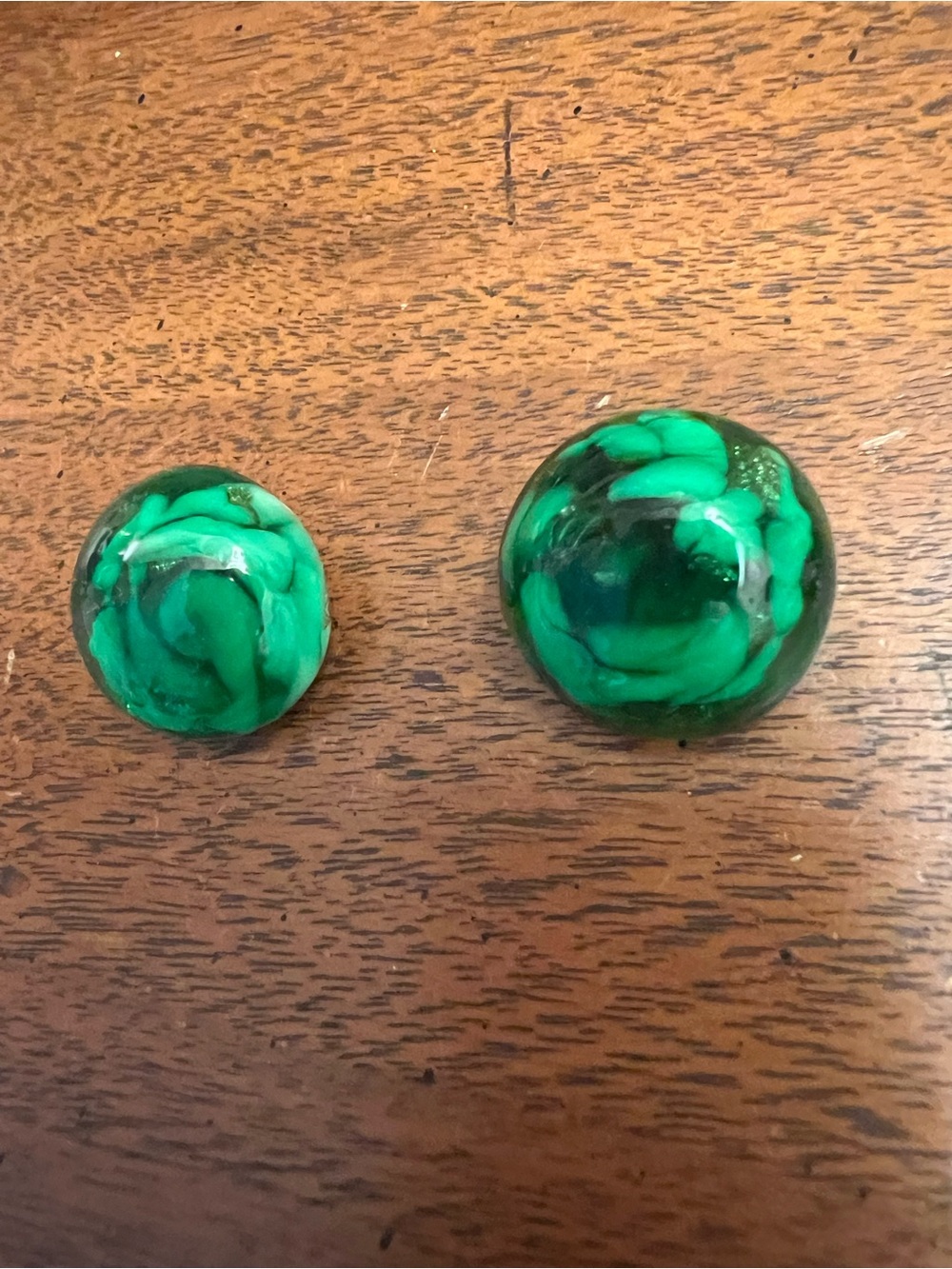 Vintage 1960s Green Swirl Swag Glass Domed Clip on Earrings